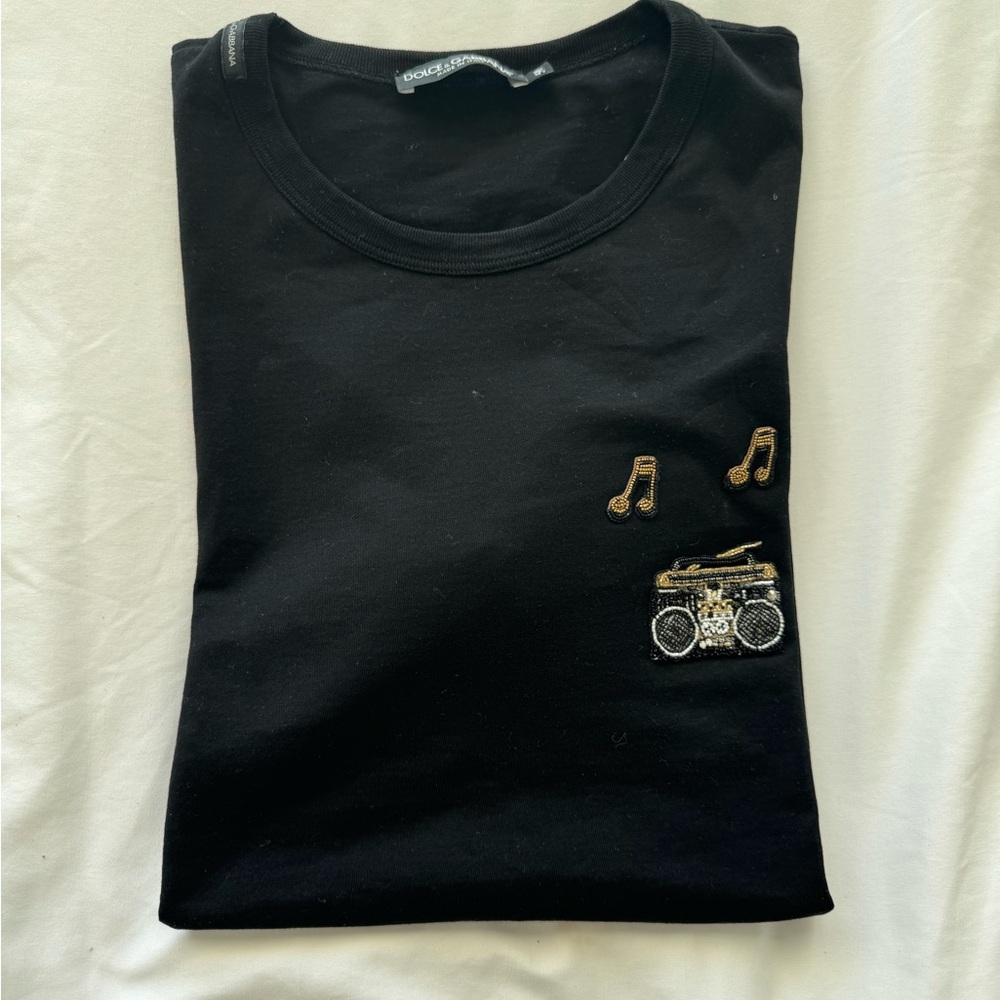 Black Graphic Tee with Music Notes by Dolce & Gabbana 100% Authentic RETAIL 925$